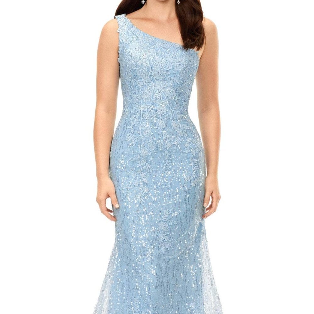 SALE NWT Ashley Lauren 11334 One shoulder Prom Dress Sky Size 14